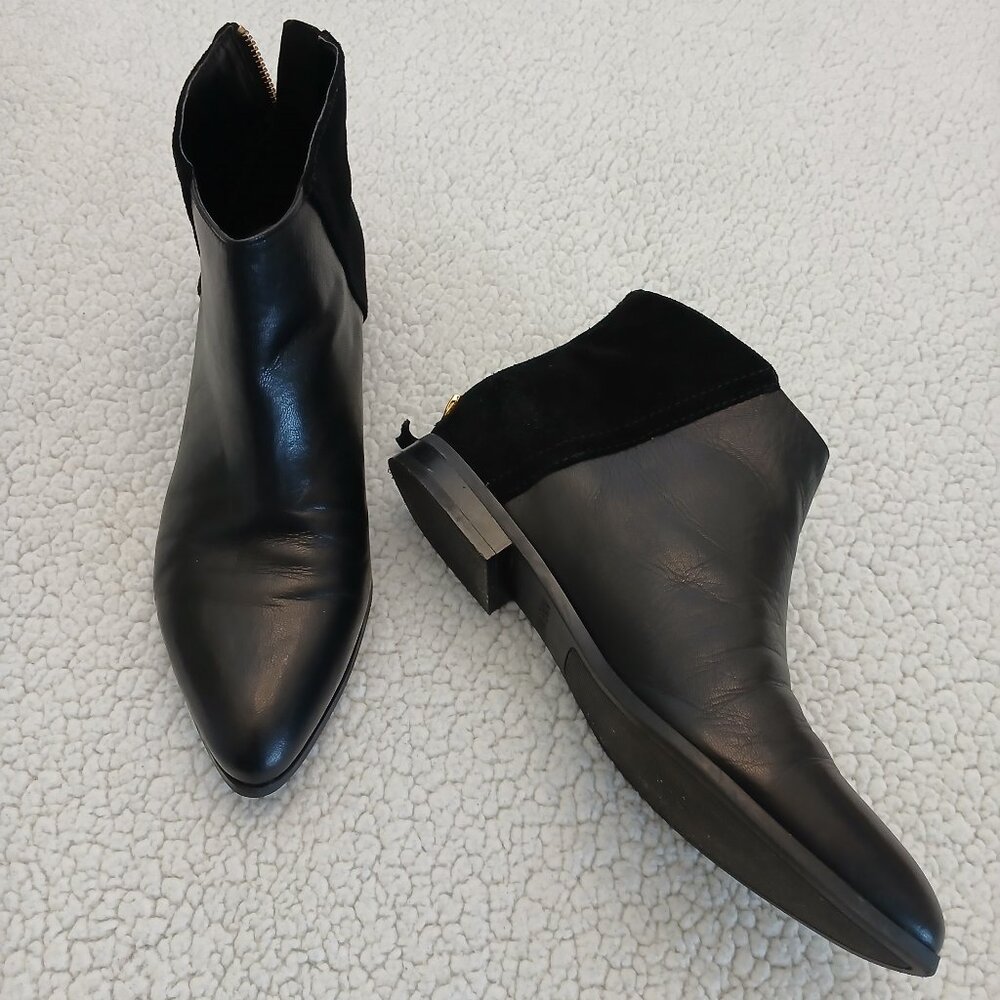 Nine West Black Leather and Suede Ankle Boot - size 9.5